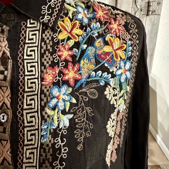 Johnny Was Dress Duster Cover up dark brown embroidered - Picture 7 of 16